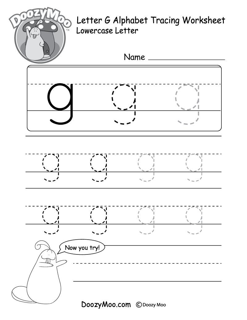 Lowercase Letter "g" Tracing Worksheet  Doozy Moo With Letter G Tracing Worksheets Preschool