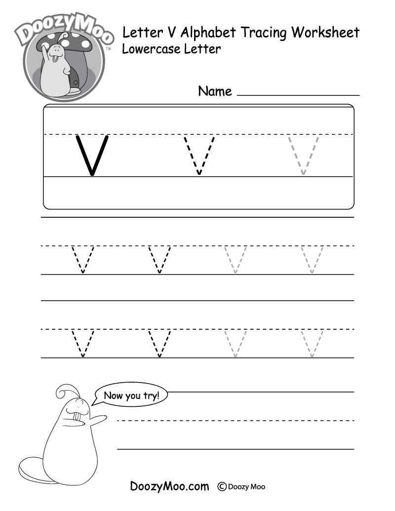 Lowercase Letter "v" Tracing Worksheet  Doozy Moo Pertaining To Letter V Worksheets