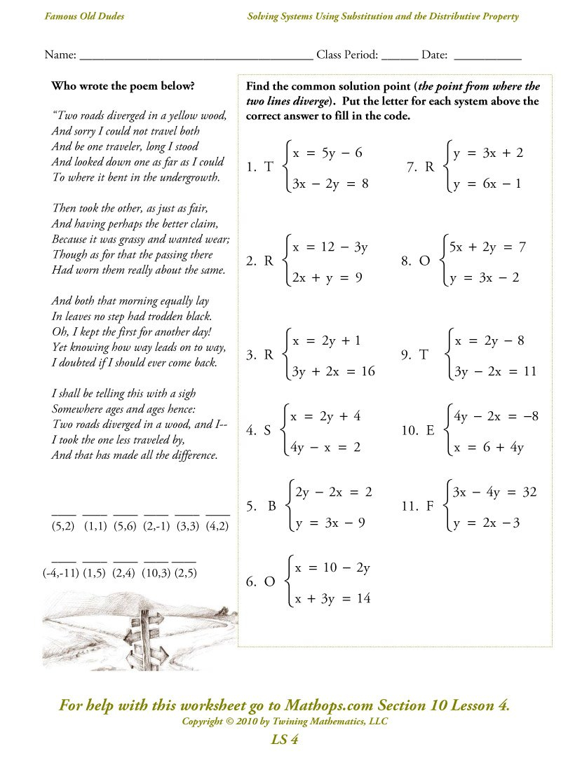 Ls 4 Solving Systems Using Substitution And The Distributive Along With Solving Systems Of Equations By Substitution Worksheet