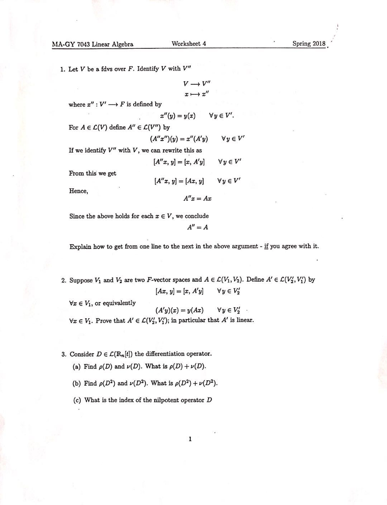 Magy 7043 Linear Algebra Worksheet 4 Spring 2018   Chegg As Well As F If 4 Worksheet
