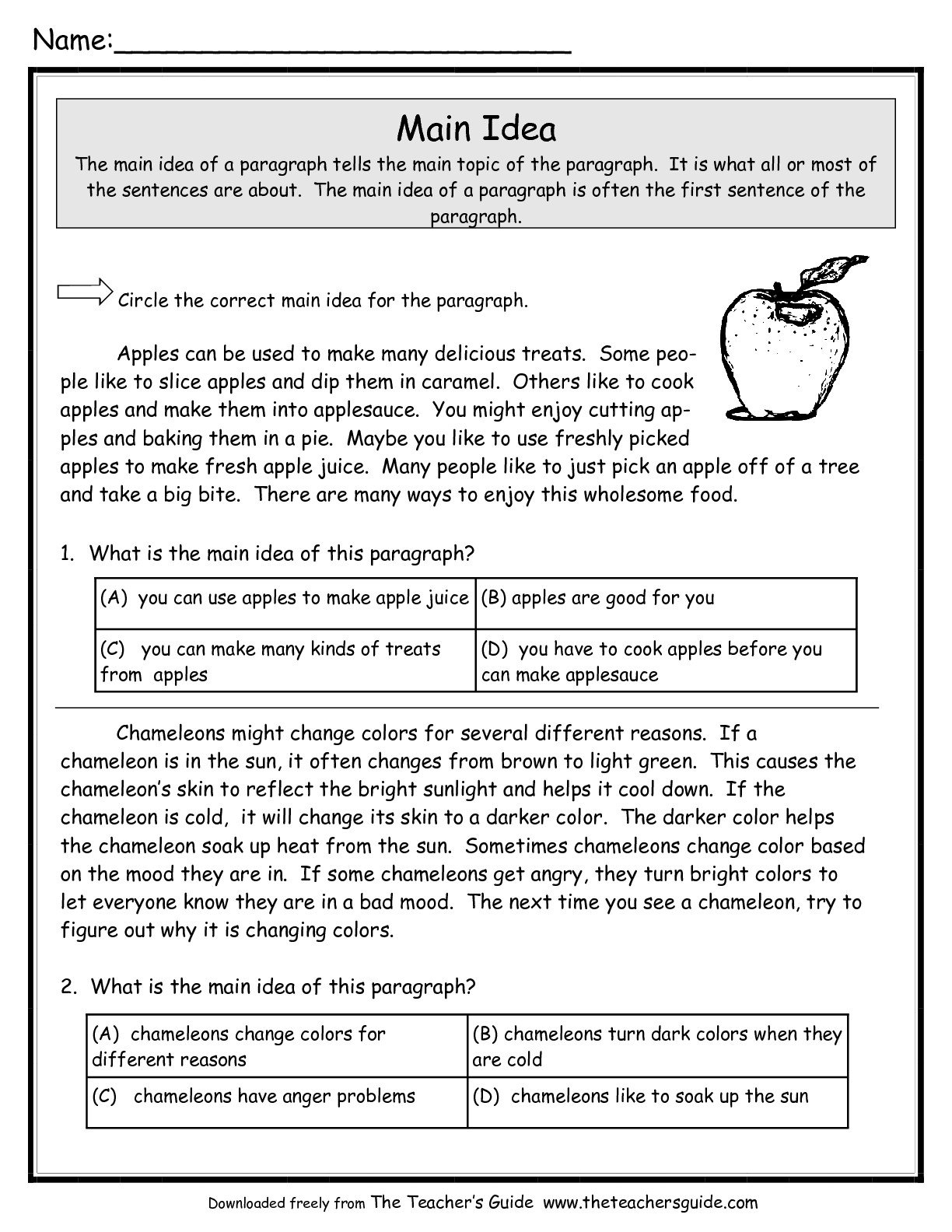Main Idea Worksheets From The Teacher's Guide Along With Main Idea Worksheets