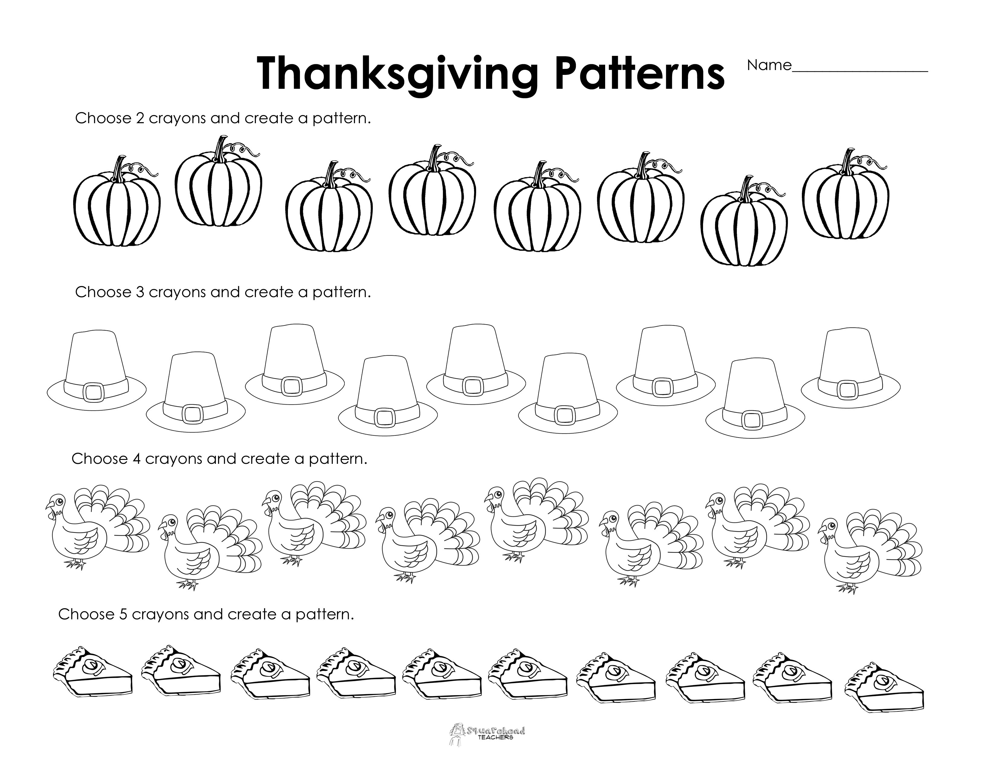 Making Patterns Thanksgiving Style Free Worksheet  Squarehead With Thanksgiving Worksheets For Kindergarten Free