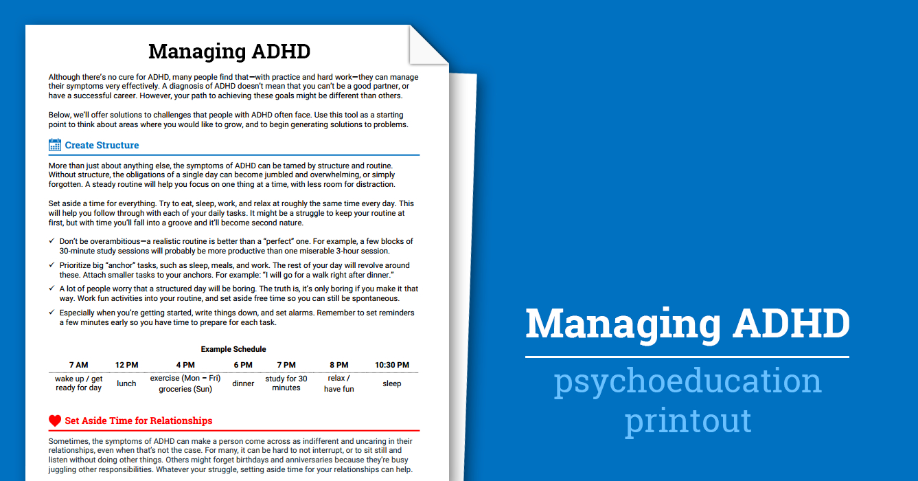 Managing Adhd Worksheet  Therapist Aid With Regard To Adhd Worksheets For Youth