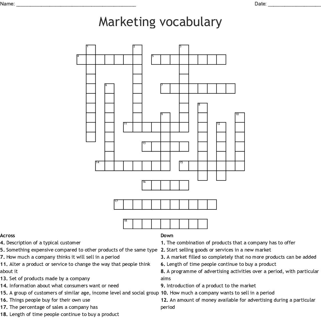 Marketing Vocabulary Crossword  Wordmint For Marketing Vocabulary Worksheet