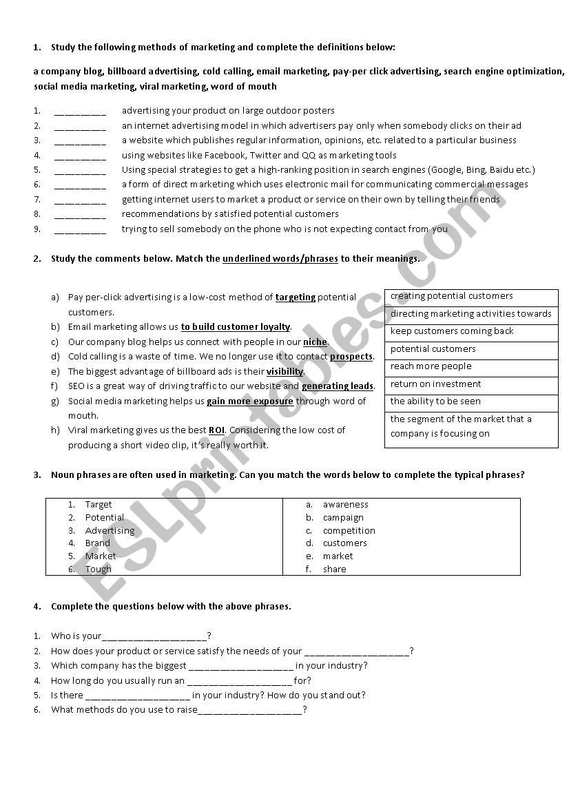 Marketing Vocabulary Worksheet  Esl Worksheetdoral1202 Intended For Marketing Vocabulary Worksheet