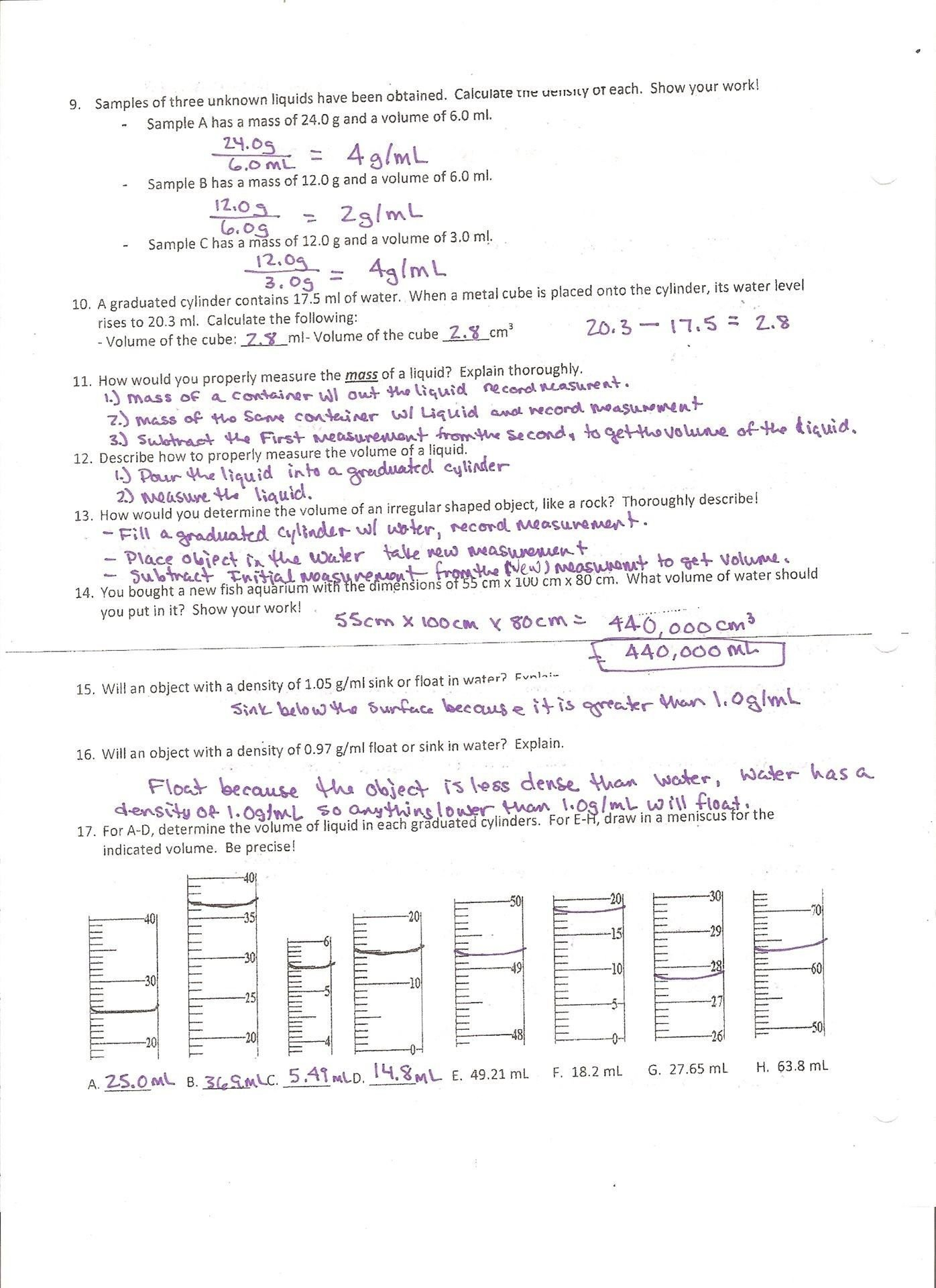Mass Volume And Density Worksheet Answers  Briefencounters Or Mass Volume And Density Worksheet Answers