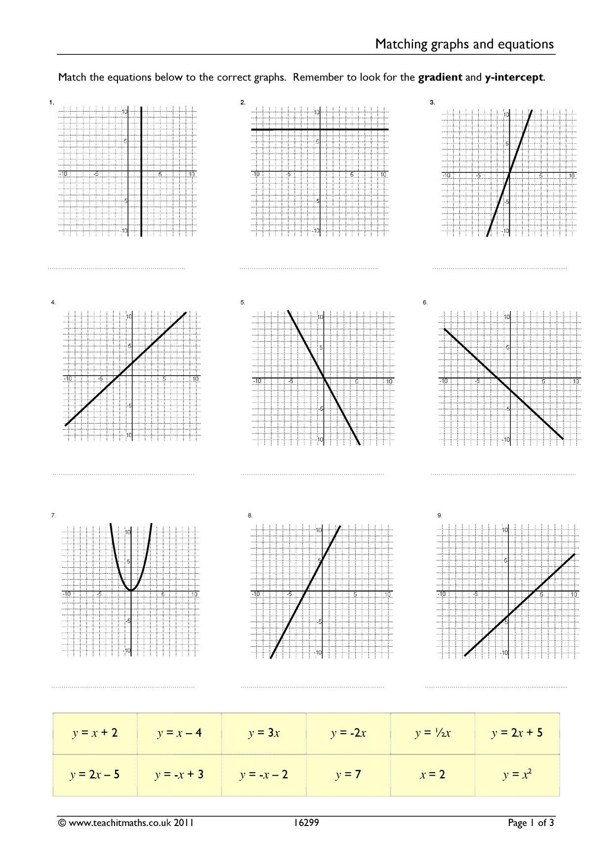 Matching Graphs And Linear Equations Differentiated Worksheet Together With Matching Equations And Graphs Worksheet Answers