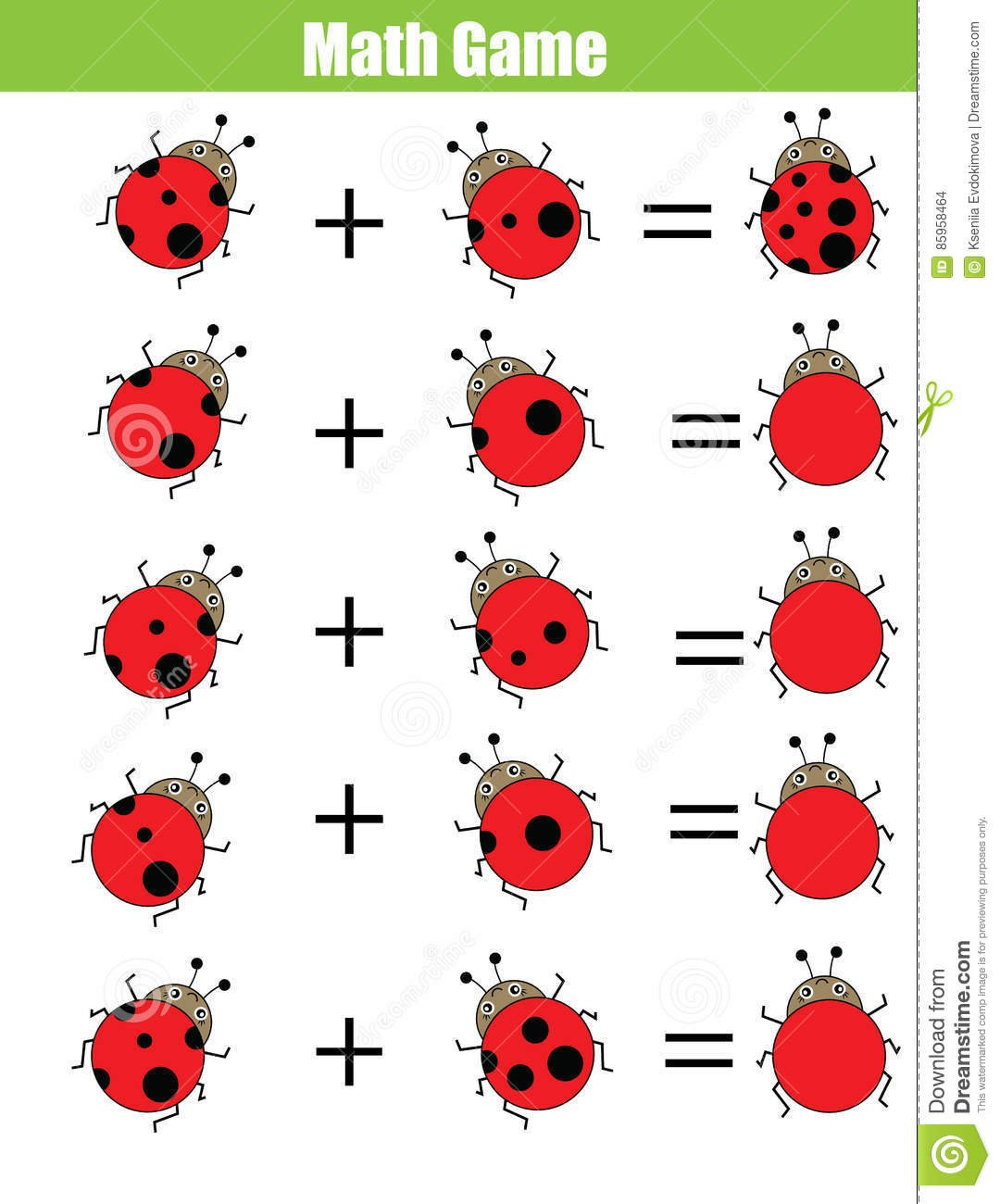 Math Educational Counting Game For Children Addition Worksheet Together With Ladybug Math Worksheets