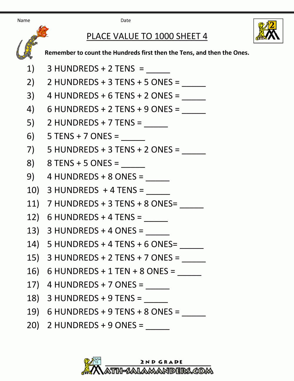 Math Place Value Worksheets To Hundreds In Place Value Worksheets Grade 5