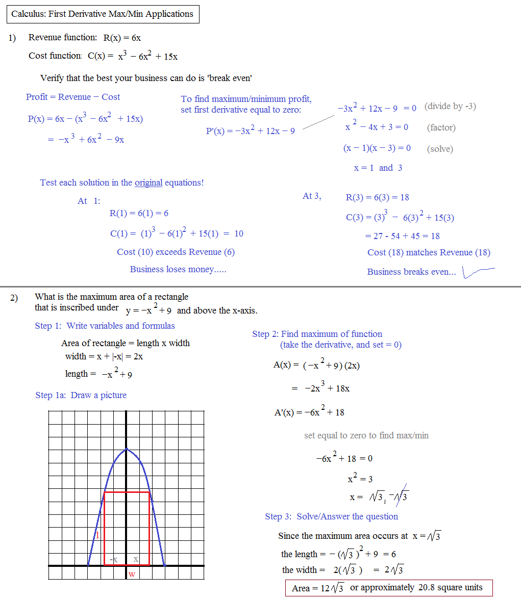 Math Plane  Derivative Maxmin Word Problems Within Functions Word Problems Worksheet Pdf