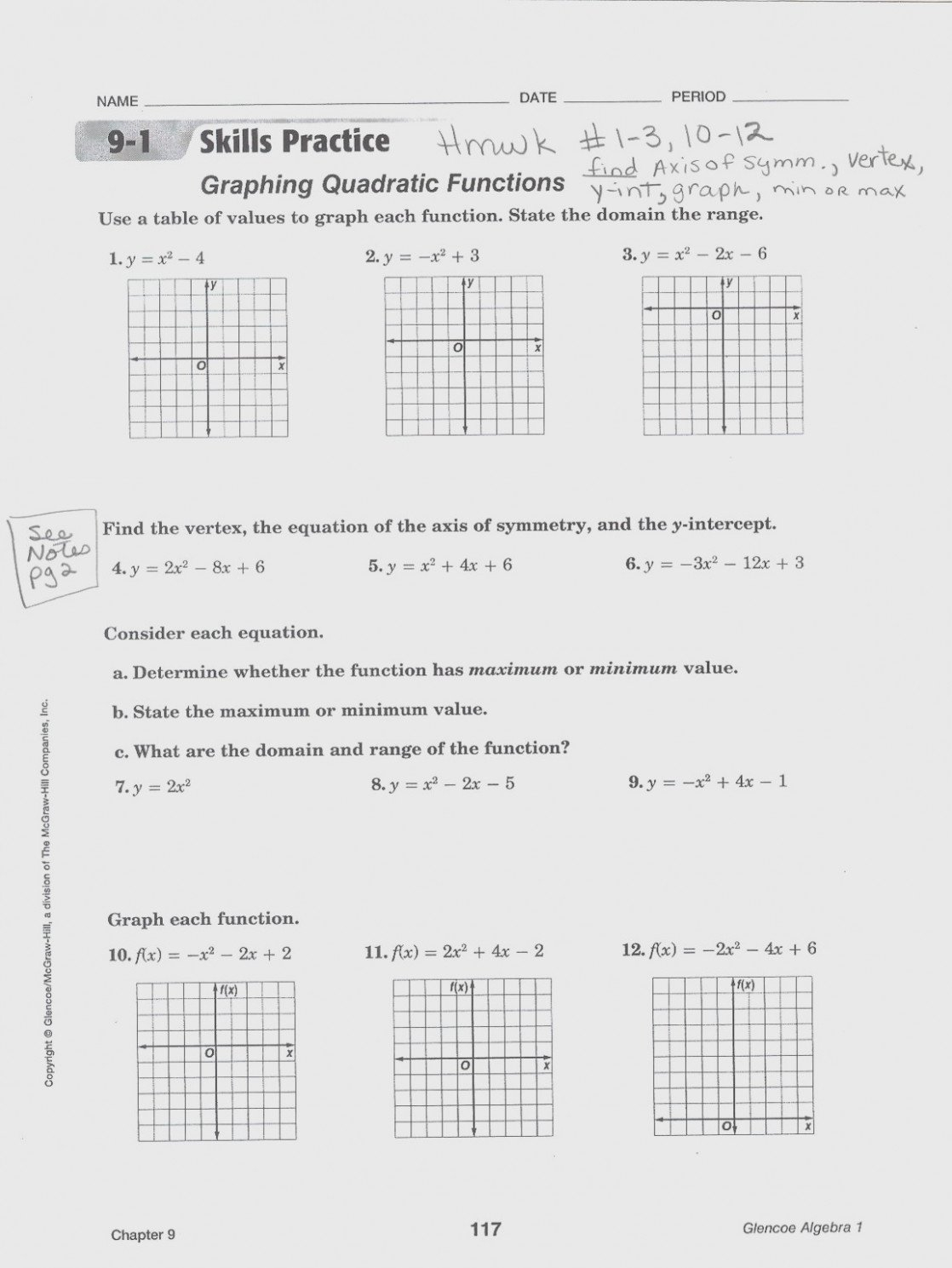 Math Worksheets Graphing Quadratic Equations 11 – Myscres  – Form Intended For Practice Worksheet Graphing Quadratic Functions In Standard Form Answers