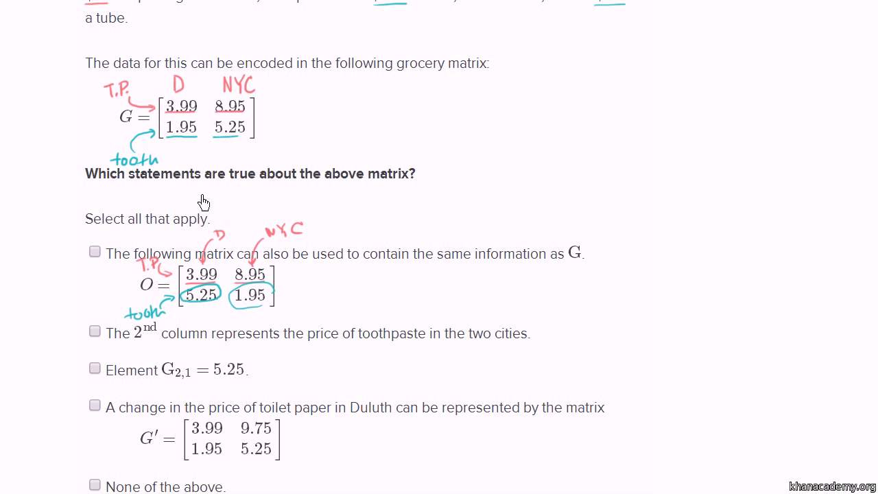 Matrices  Algebra All Content  Math  Khan Academy As Well As Matrices Worksheet With Answers Pdf