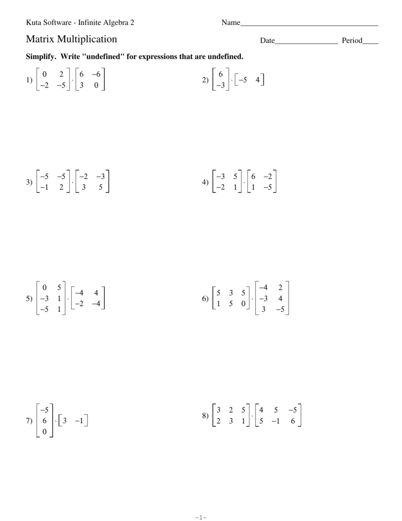 Matrix Multiplication Regarding Matrices Worksheet With Answers