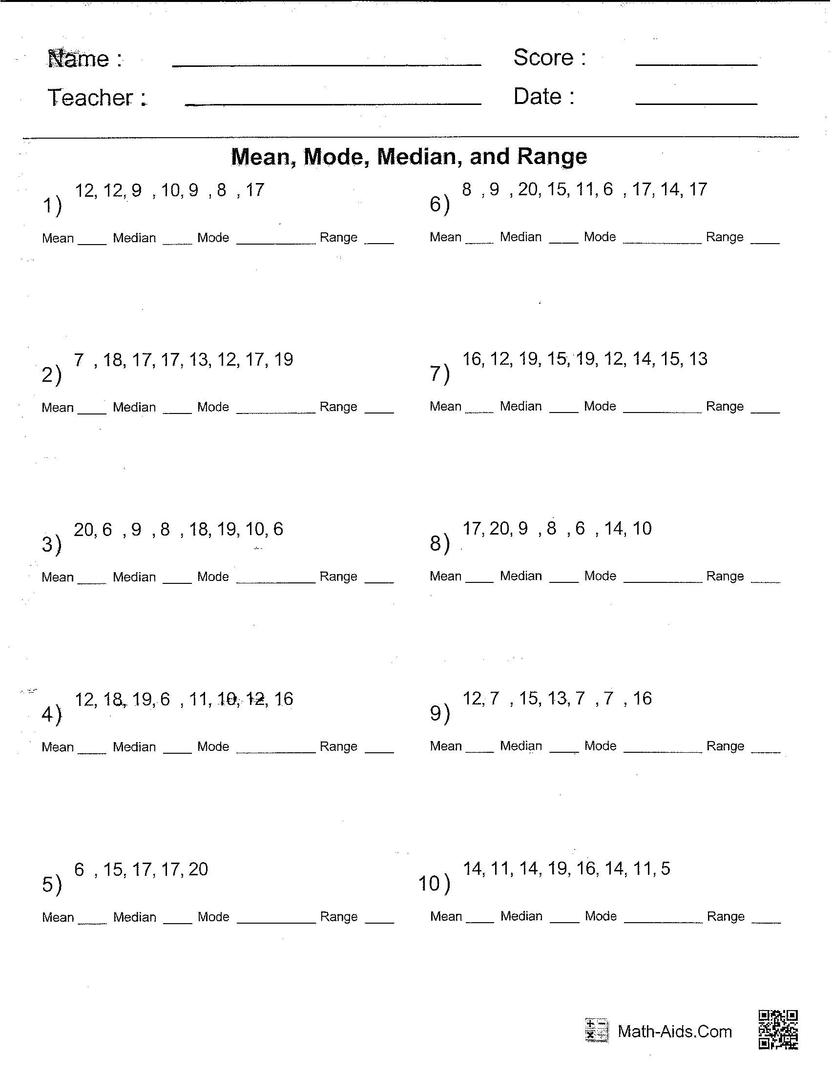 Mean Median Mode Math – Tutserialyclub For Mean Mode Median And Range Worksheet Answers