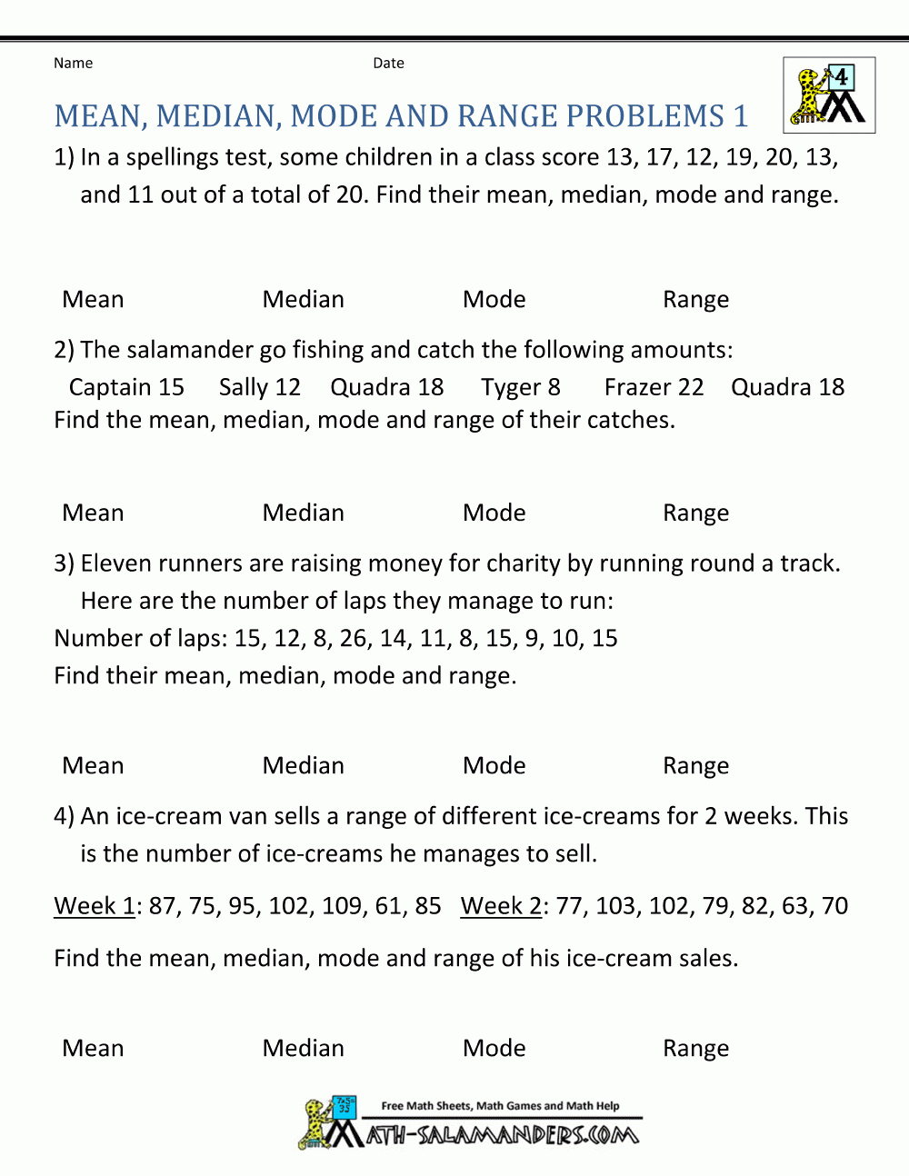 Mean Median Mode Range Worksheets As Well As Mean Mode Median And Range Worksheet Answers