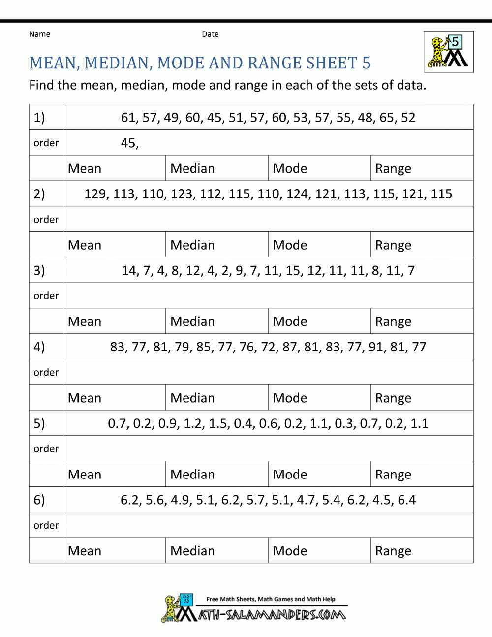 Mean Median Mode Range Worksheets Throughout Mean Median Mode And Range Worksheets