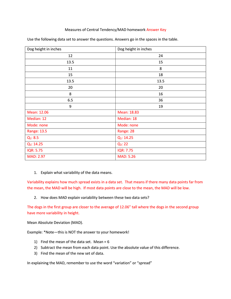 Measures Of Central Tendency Answer Key As Well As Measures Of Central Tendency Worksheet With Answers