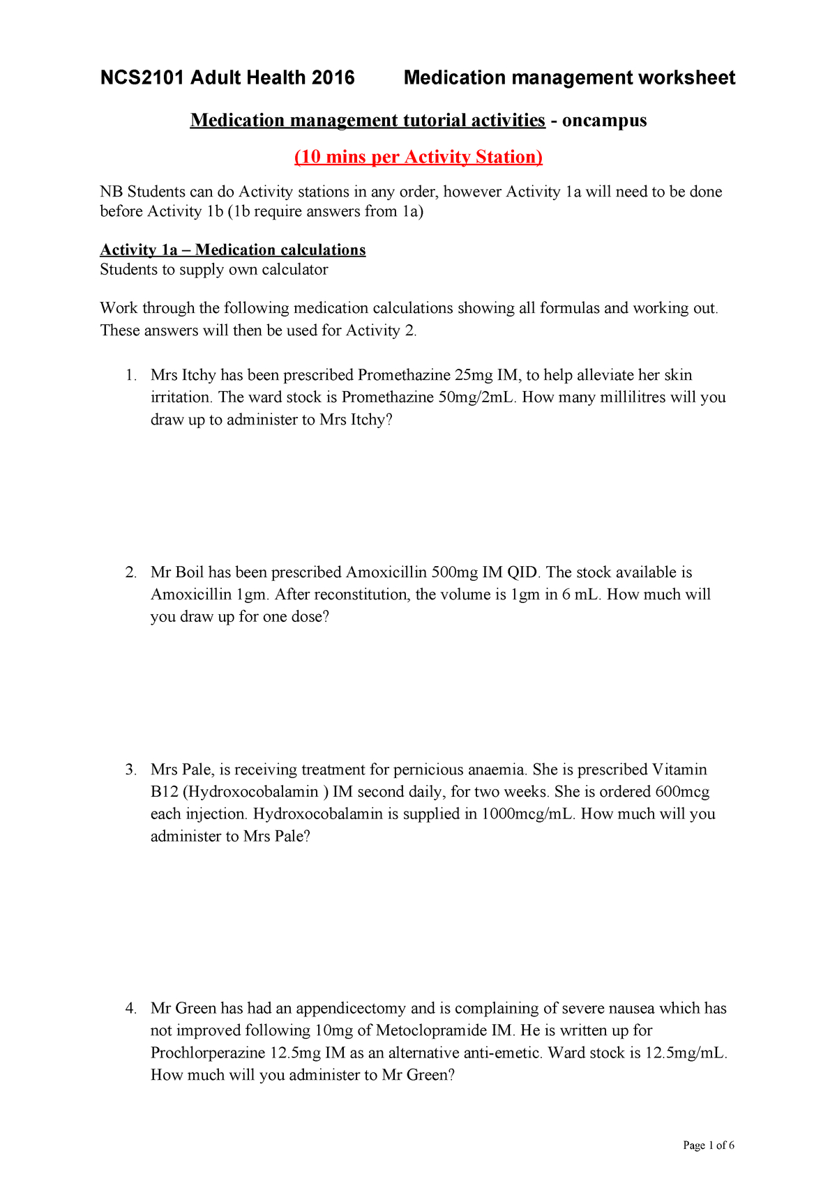 Medication Management Worksheet  Oncampus Students  Ncs2101 Adult In Medication Management Worksheets Activities