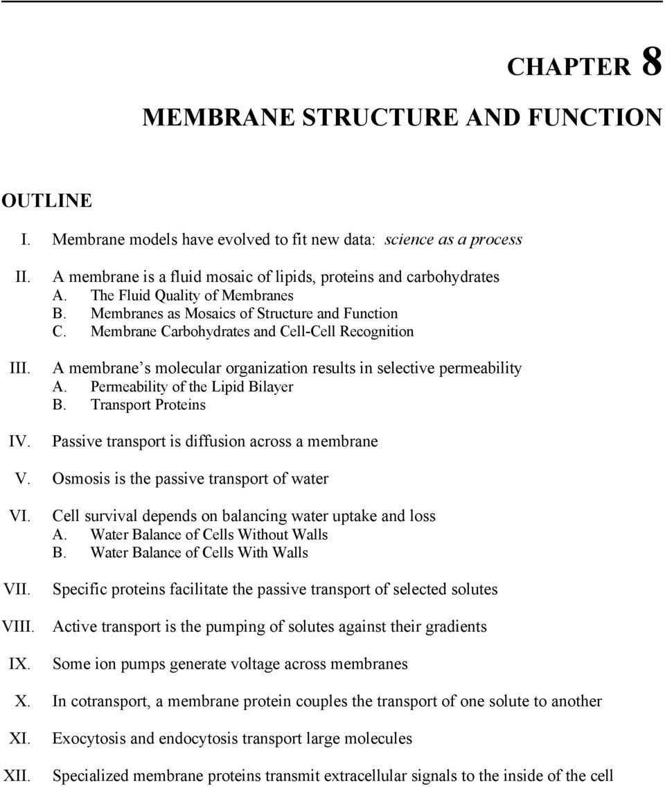 Membrane Structure And Function  Pdf With Membrane Structure And Function Worksheet