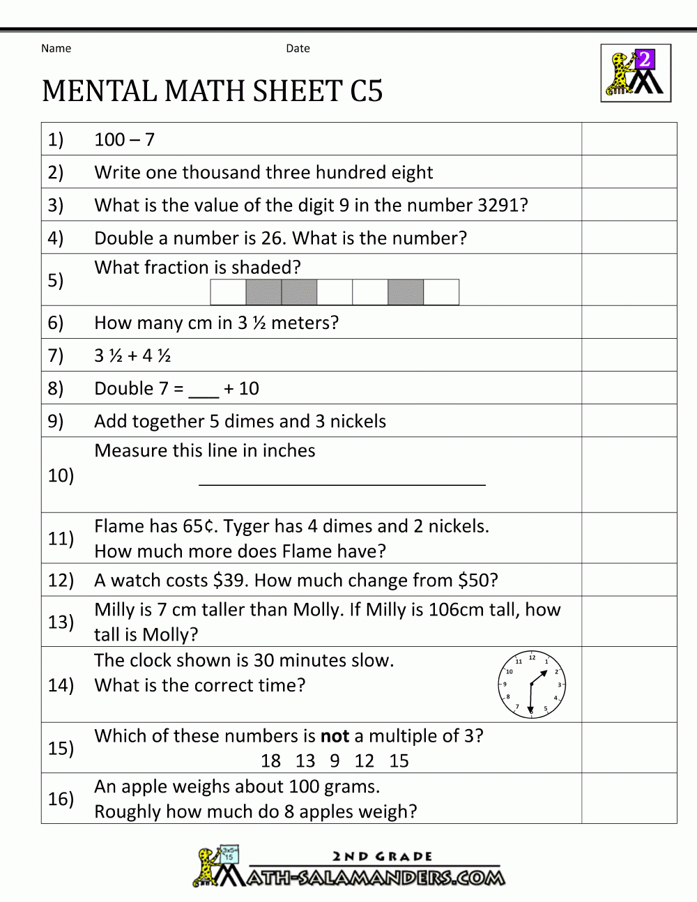 Mental Math Worksheet 2Nd Grade Together With Mental Maths Worksheets