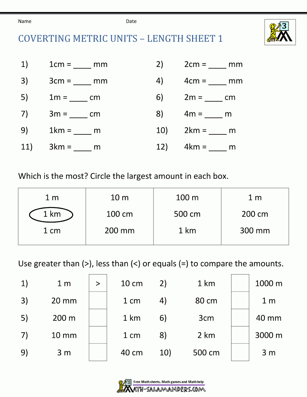 Metric Conversion Worksheet For Metric Conversion Worksheet With Answers
