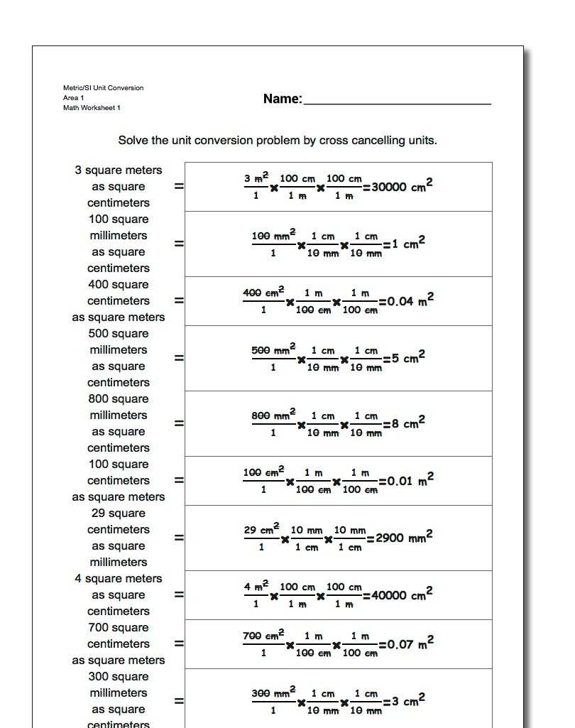 Metric Si Unit Conversions Throughout Algebra 1 Unit Conversion Worksheet Answers