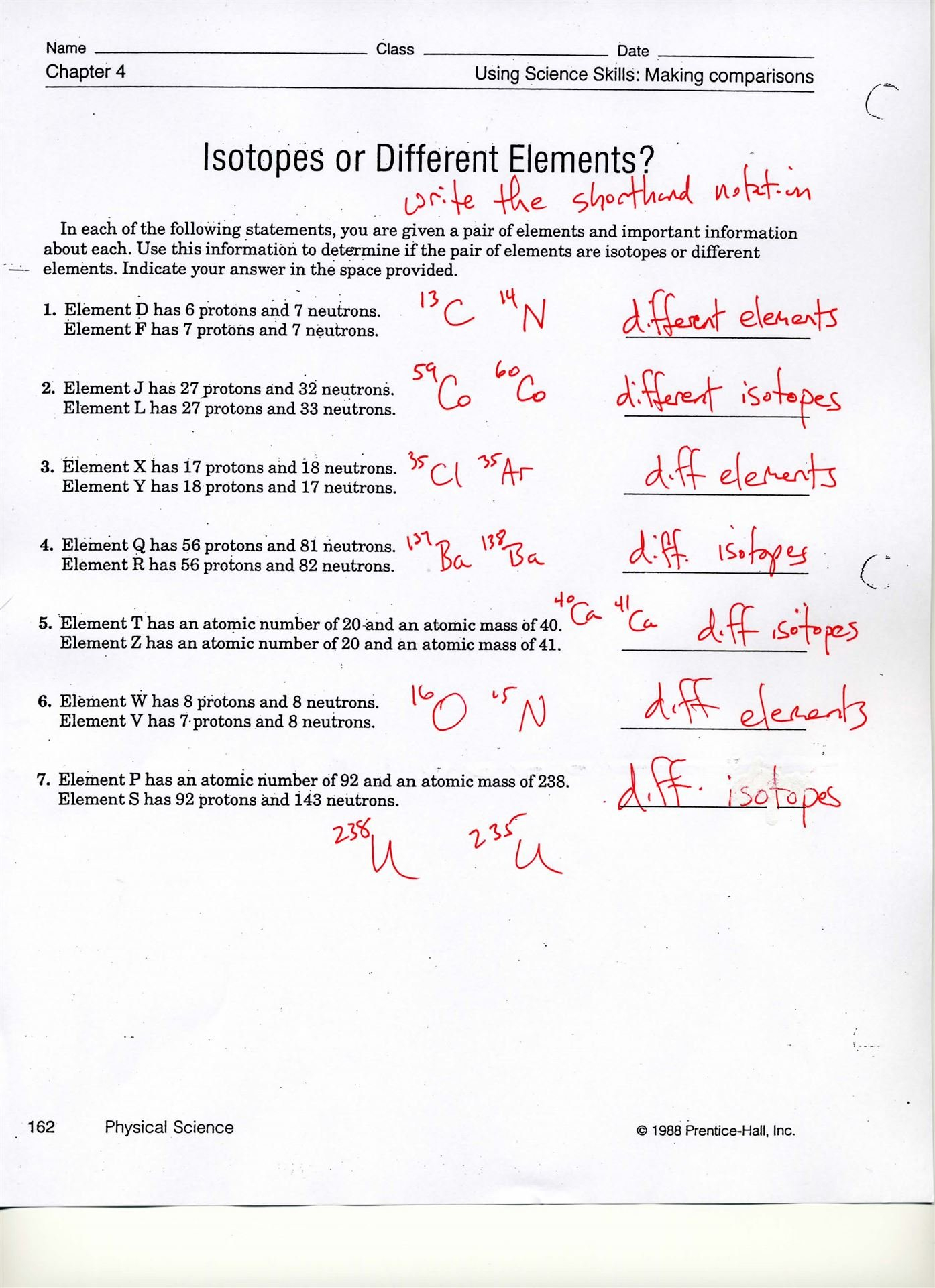 Michael Feeback  Scott County High School Within Isotopes Or Different Elements Chapter 4 Worksheet Answers