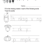 Missing Vowels Thanksgiving Worksheet Thanksgiving Vowel Lesson With Thanksgiving Worksheets For Kindergarten Free