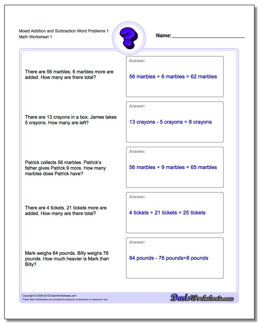 Mixed Addition And Subtraction Word Problems For Estimating Sums And Differences Worksheets