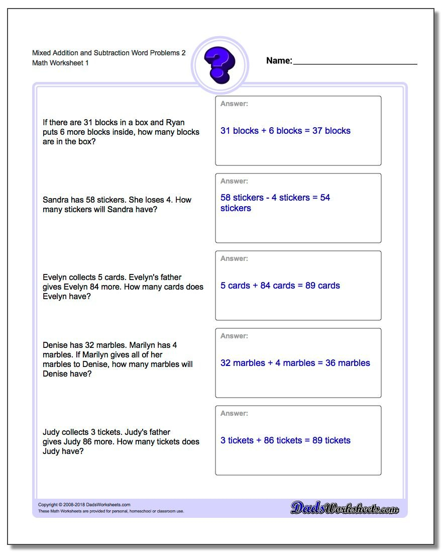 Mixed Addition And Subtraction Word Problems With Addition And Subtraction Word Problems Worksheets