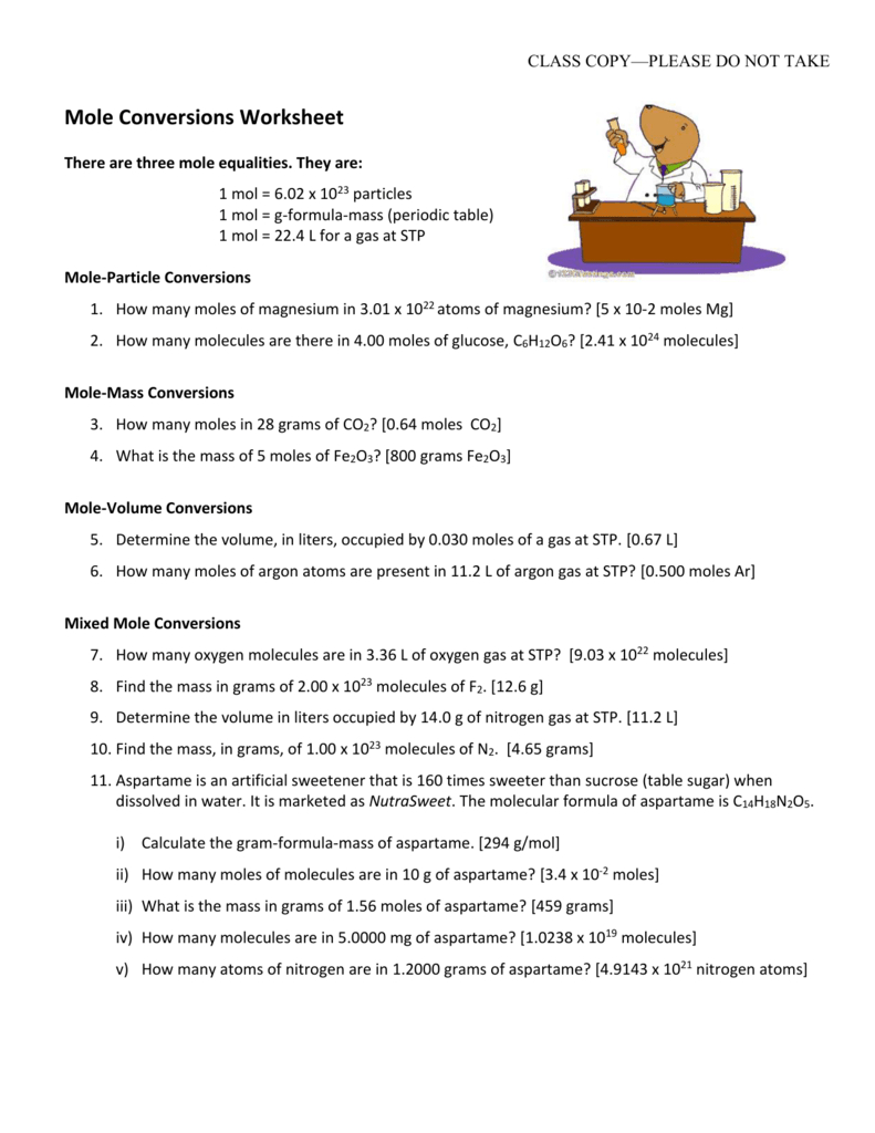 Mole Conversions Worksheet  Crhs And Mole Conversion Worksheet With Answers