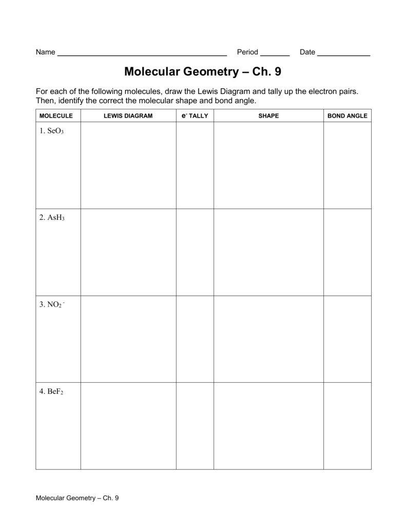 Molecular Geometry Worksheet Together With Molecular Geometry Practice Worksheet With Answers