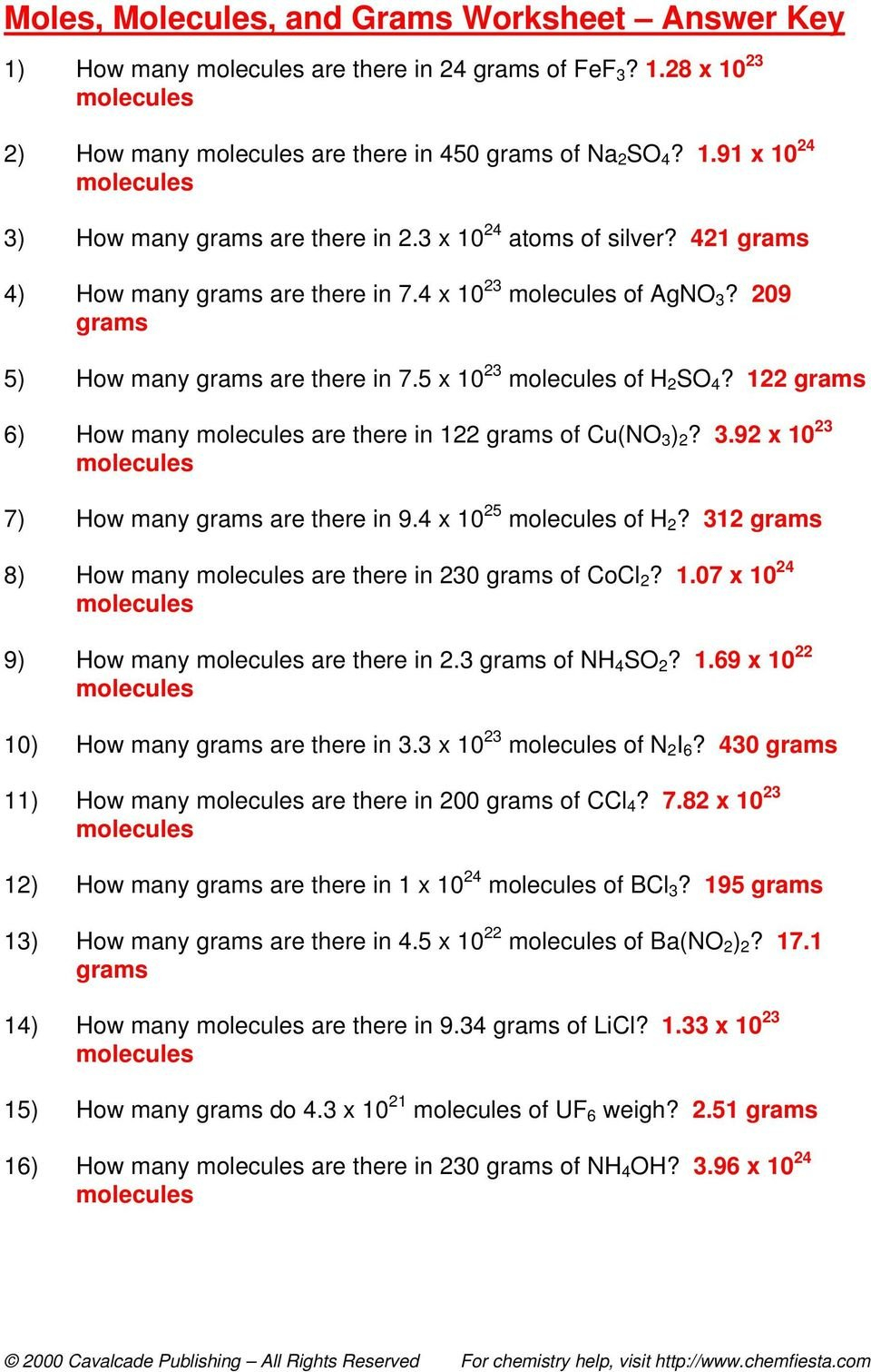 Moles Molecules And Grams Worksheet  Newatvs Along With Moles Molecules And Grams Worksheet Answers
