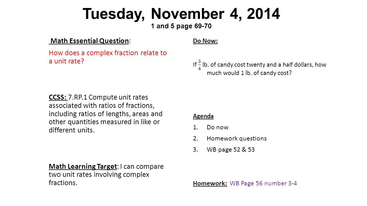 Monday November 3 And 5 Page Math Essential Question How Does A Inside Ratios Involving Complex Fractions Worksheet