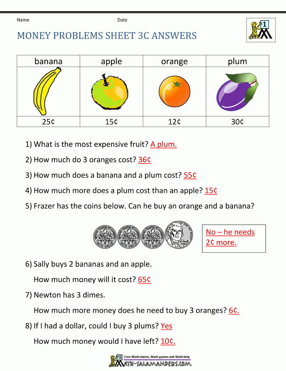 Money Worksheets For First Grade Regarding First Grade Money Worksheets