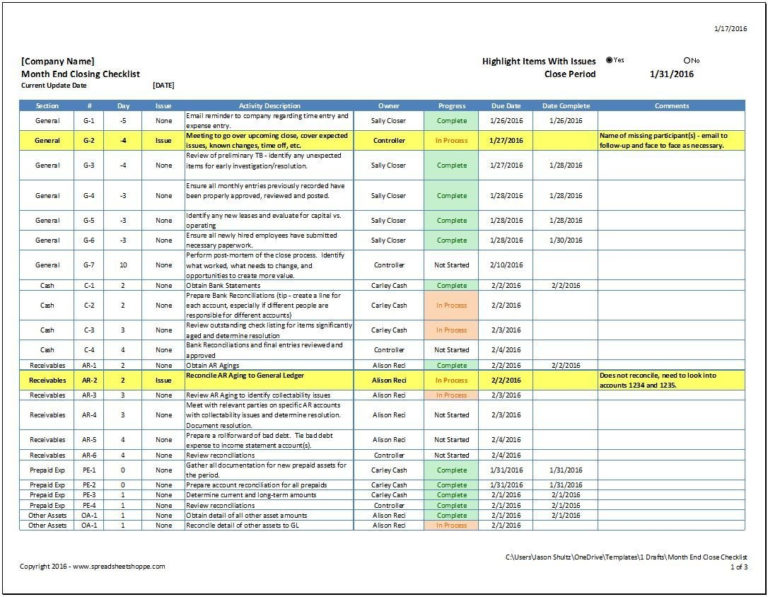 Month End Accounting Checklist Template Excelguider