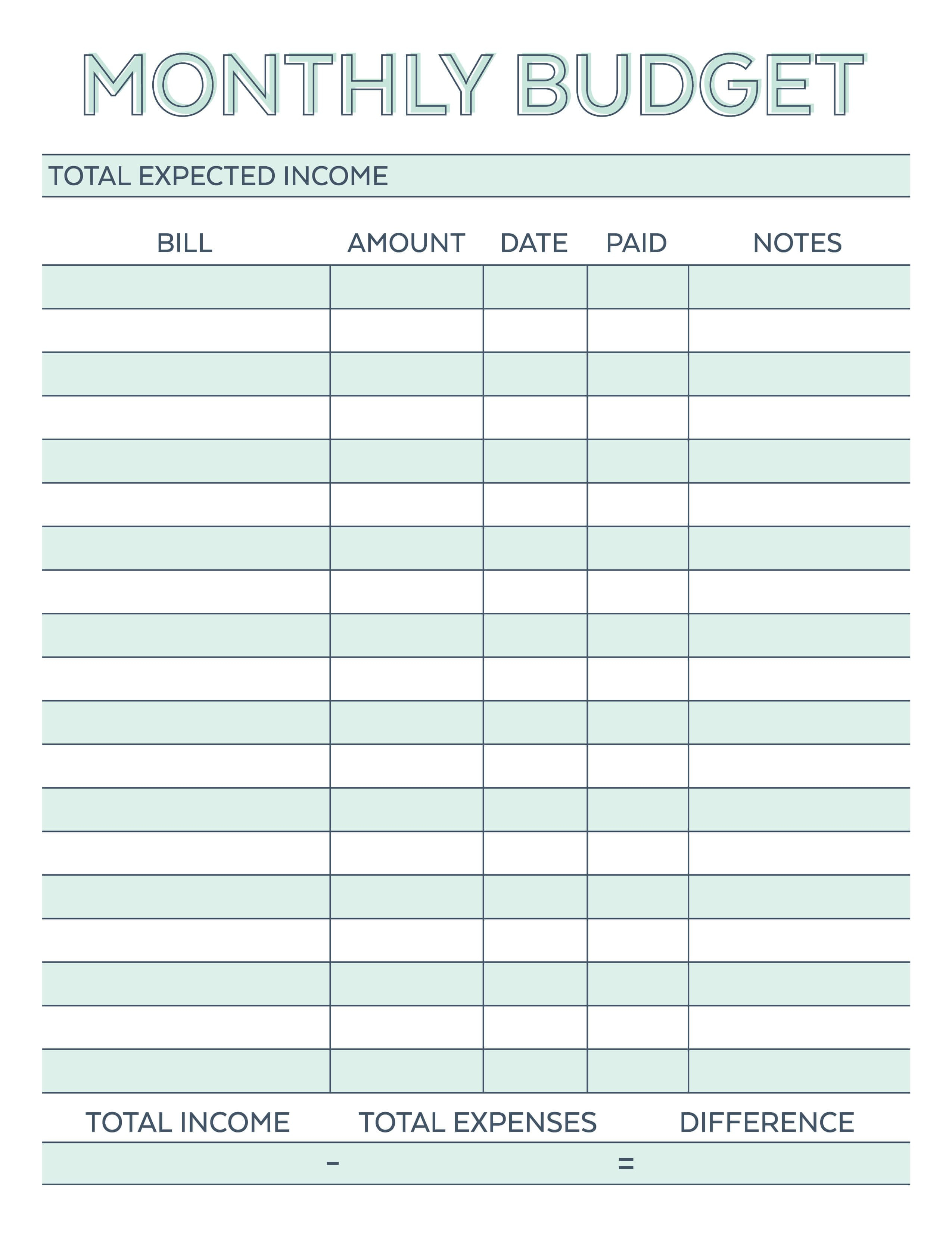 Monthly Budget Planner  Free Printable Budget Worksheet With Budget Planner Worksheet