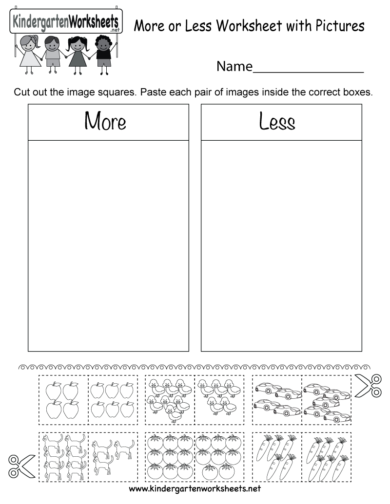 More Or Less Worksheet With Pictures  Free Kindergarten Math Or More Or Less Worksheets For Kindergarten