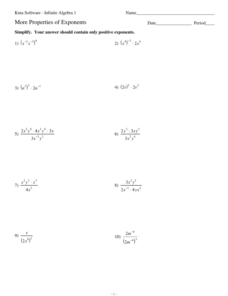 More Properties Of Exponents Intended For Properties Of Exponents Worksheet