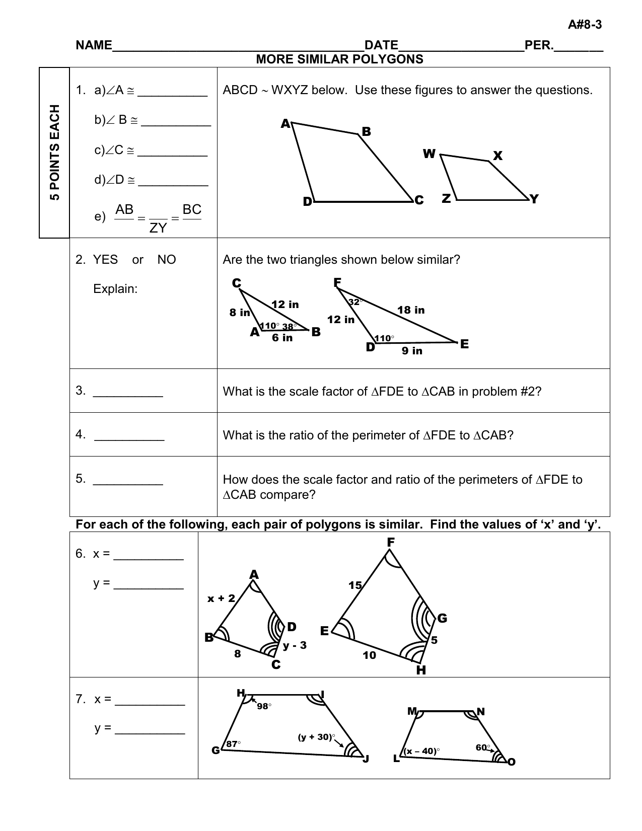 More Similar Polygons For Similar Polygons Worksheet Answer Key