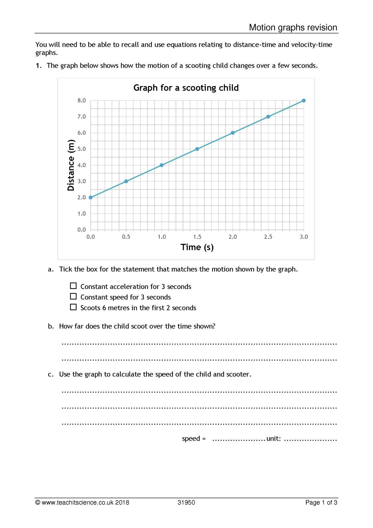 Motion Graphs Revision Along With Motion Graphs Worksheet Answer Key