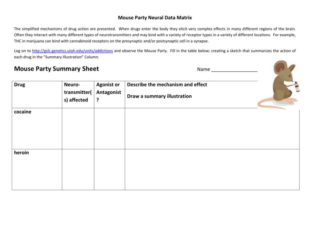 Mouse Party Neural Data Matrix Regarding Mouse Party Worksheet Answers