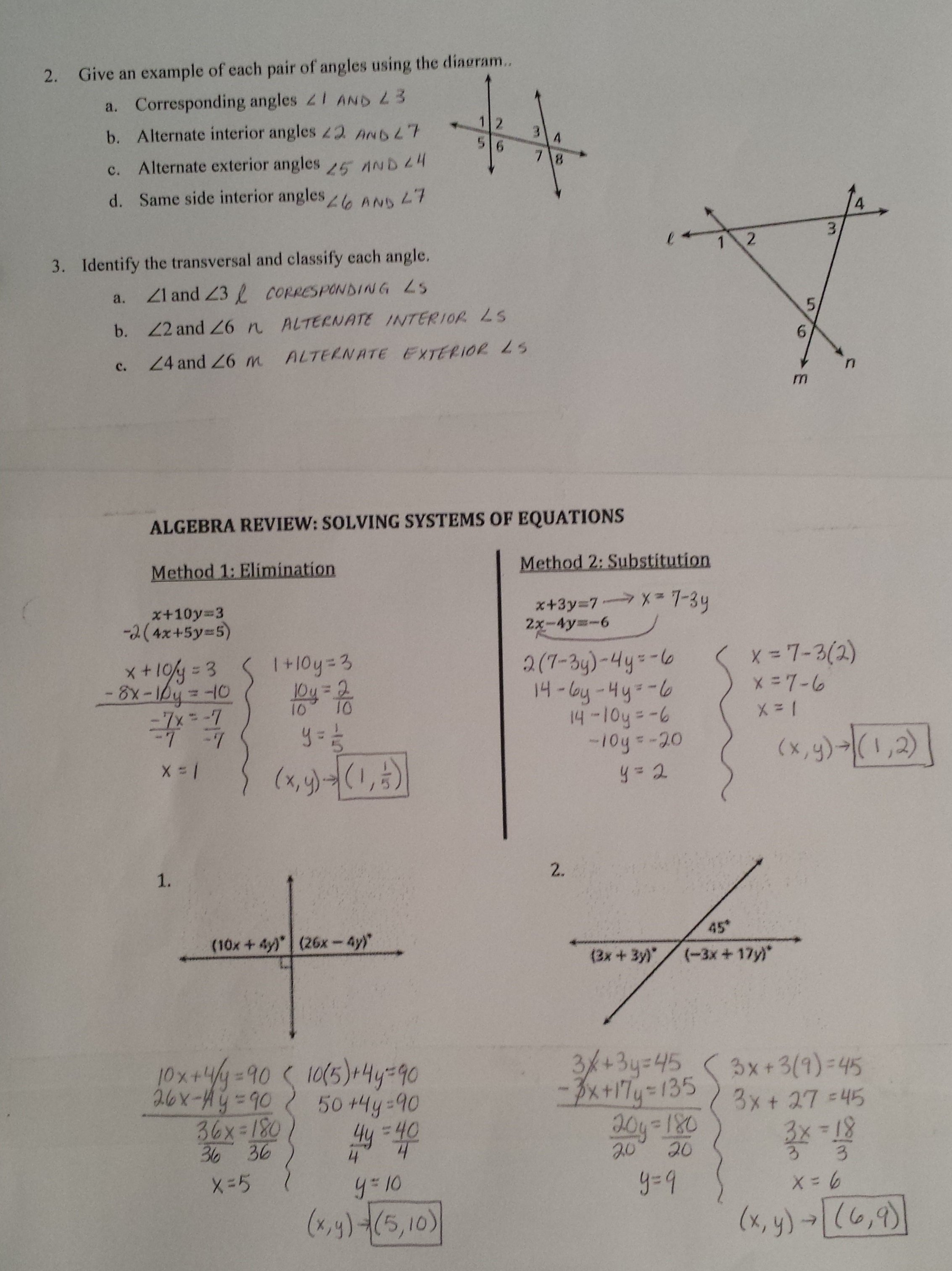 Mrs Garnet  Mrs Garnet At Pvphs For 3 1 Lines And Angles Worksheet Answers