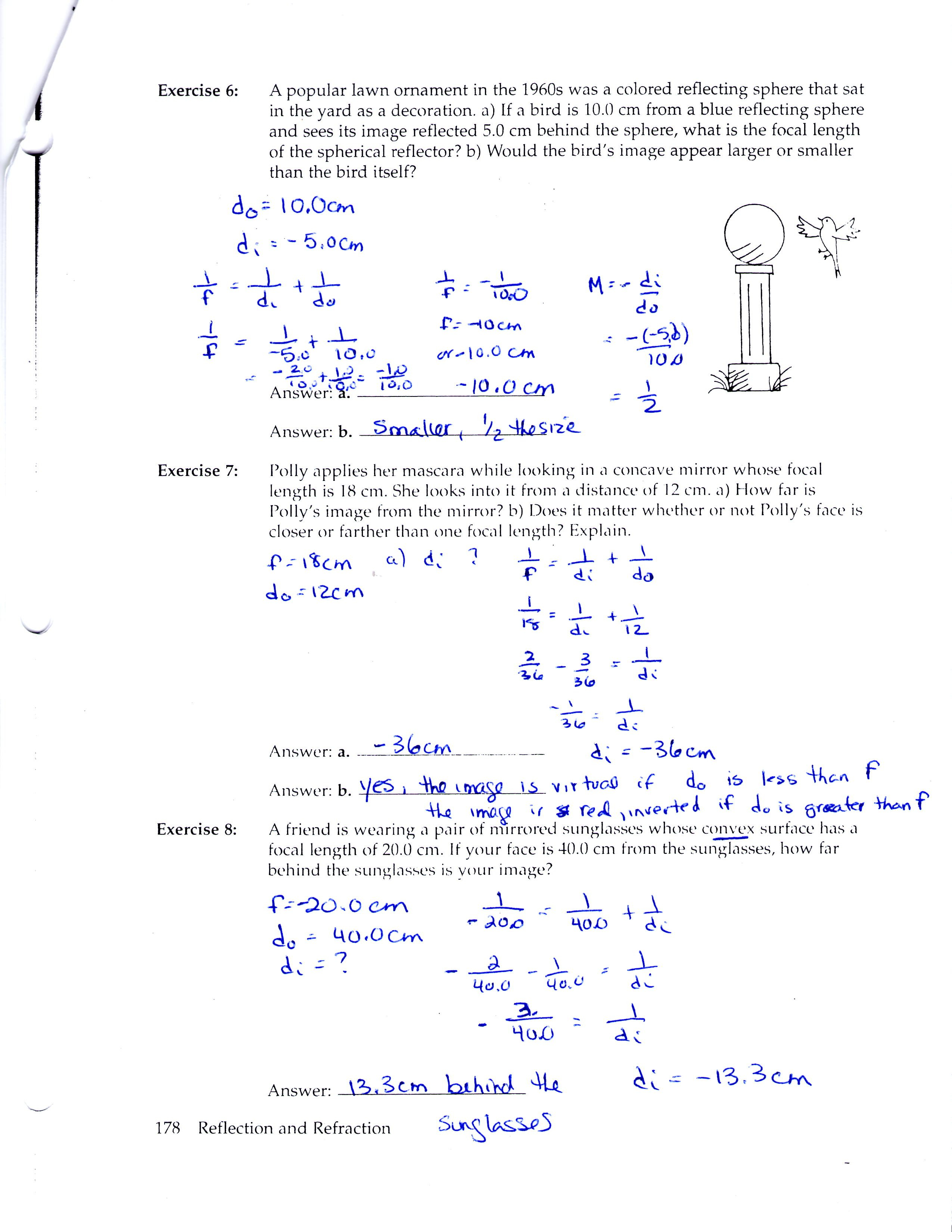 Mrsmartinmath Licensed For Noncommercial Use Only  Unit 1 Optics Intended For Light Refraction And Lenses Physics Classroom Worksheet Answers