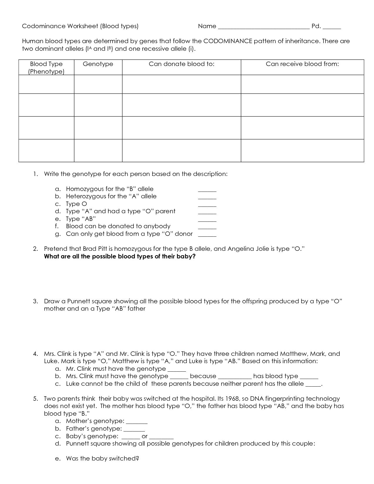 Multiple Alleles Blood Type Worksheet Answers  Briefencounters Throughout Multiple Alleles Blood Type Worksheet Answers