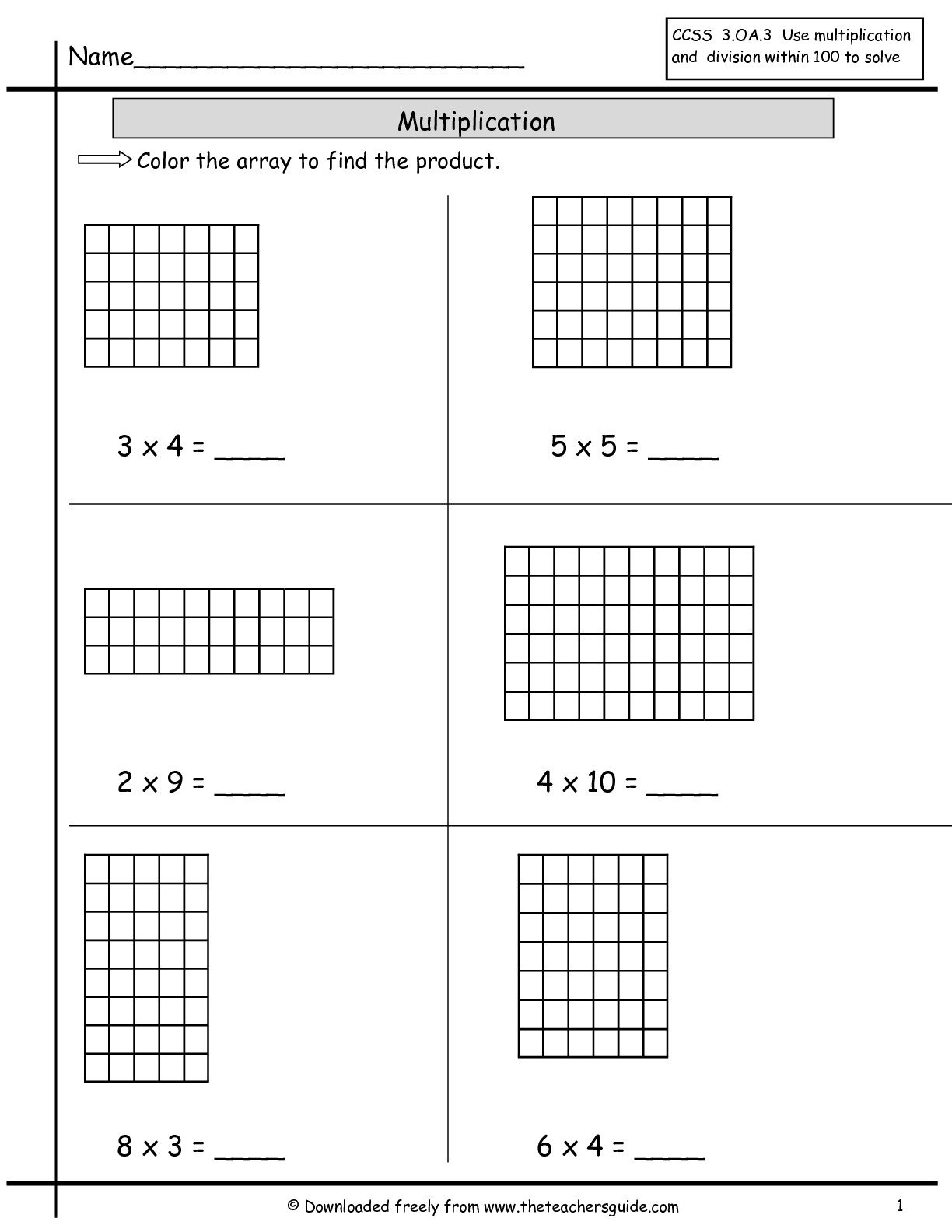 Multiplication Array Worksheets From The Teacher's Guide Within Multiplication Arrays Worksheets 4Th Grade