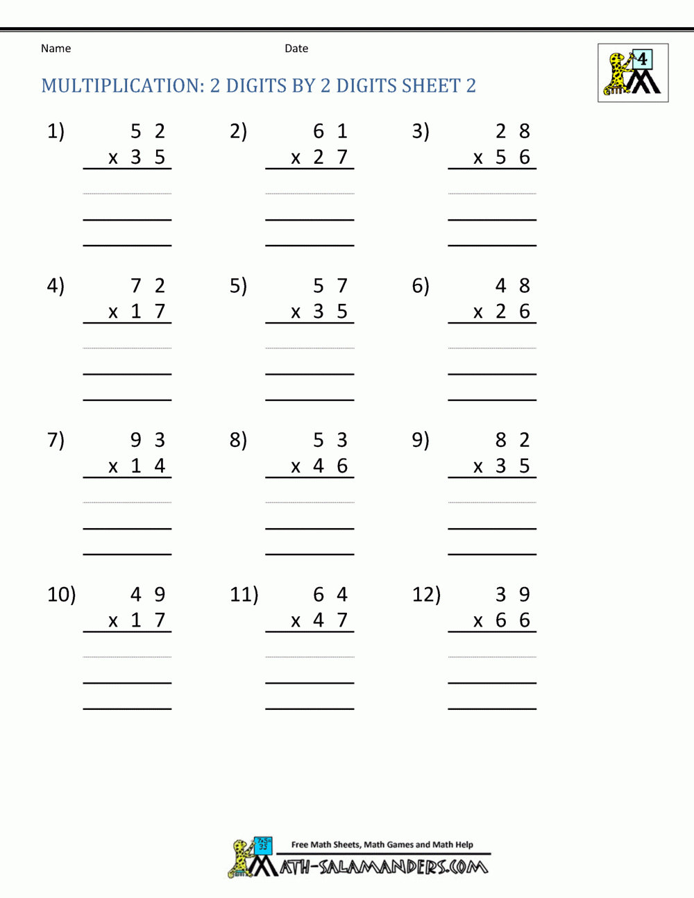 Multiplication Sheets 4Th Grade In Multiplying Two Digit Numbers Worksheet
