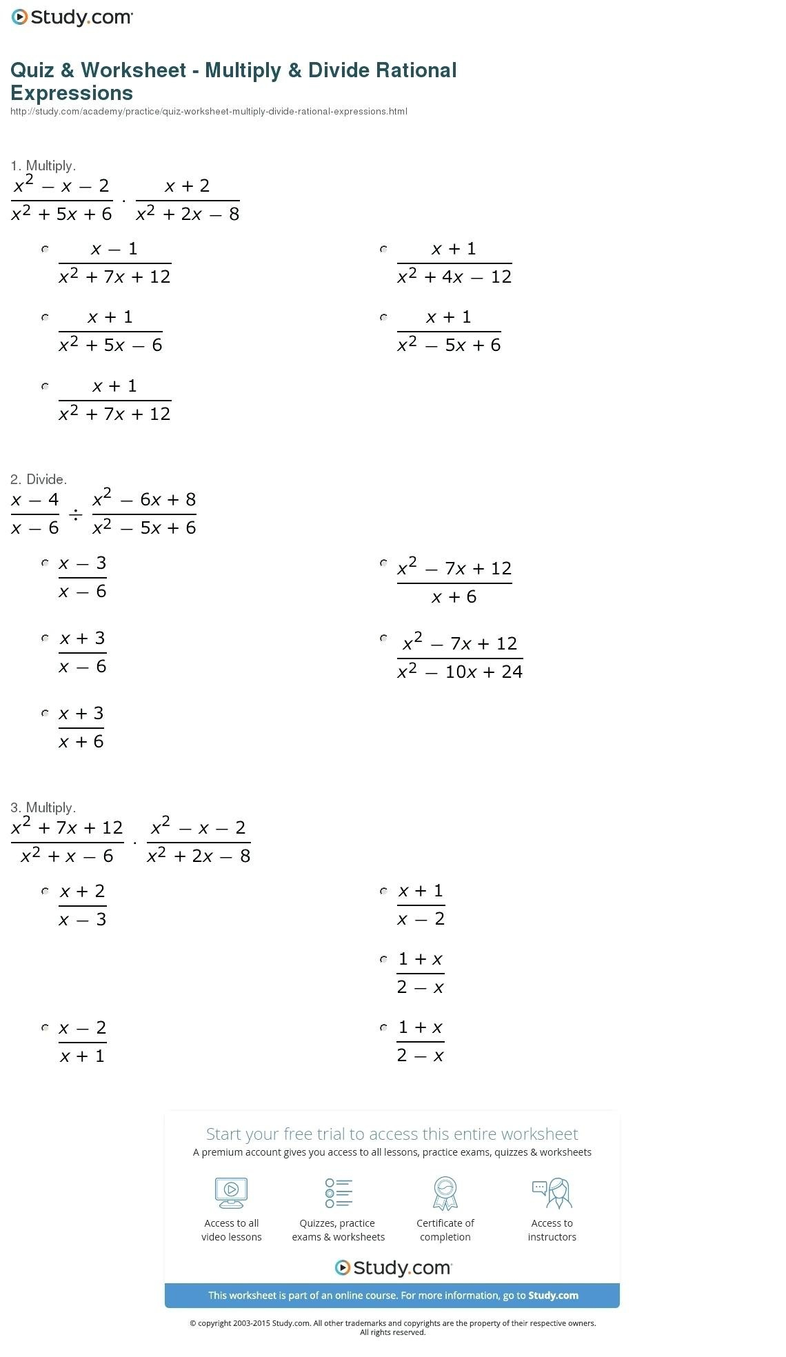 Multiply And Divide Rational Expressions Worksheet Math Dividing Together With Rational Expressions Worksheet Algebra 2