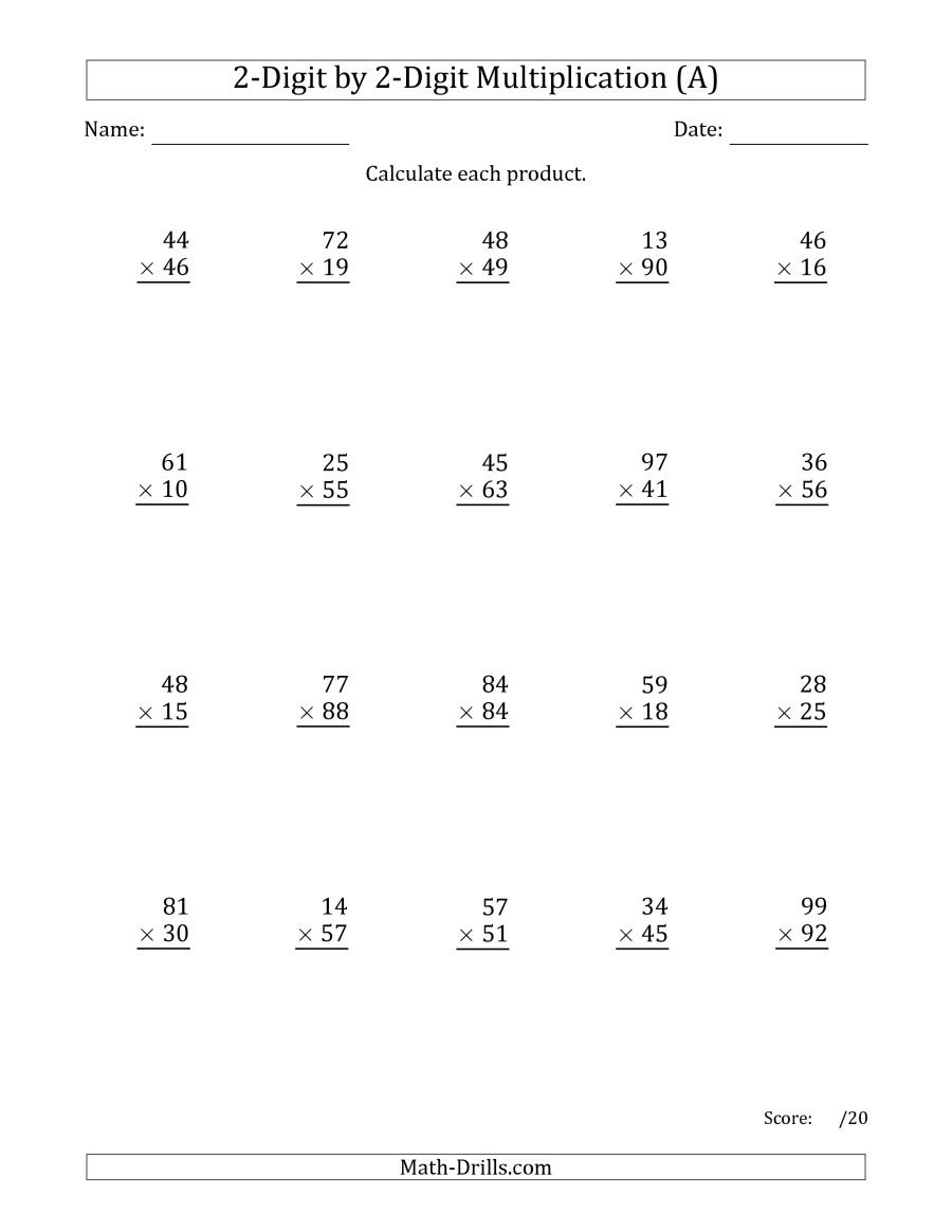 Multiplying 2Digit2Digit Numbers A Together With Multiplication With Regrouping Worksheets Pdf