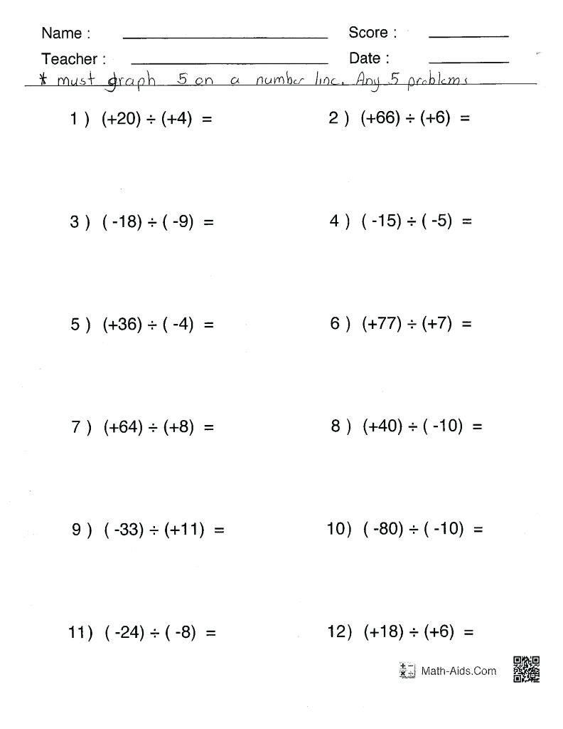 Multiplying And Dividing Positive Negative Fractions Worksheet In Integers Worksheet Pdf